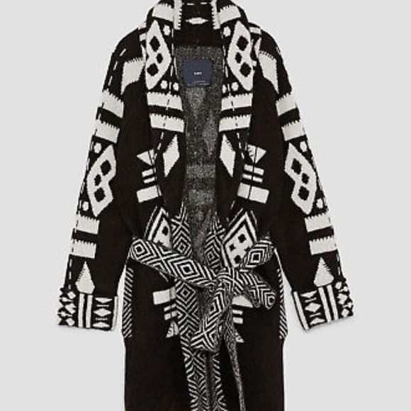 Zara Sweaters - NWT black and white aztec zara belted cardigan